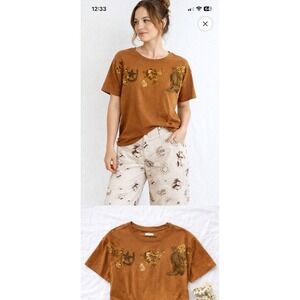 Cali 1850 Western Print Denim Barrel pants Embroidered Tee Set Womens NEW